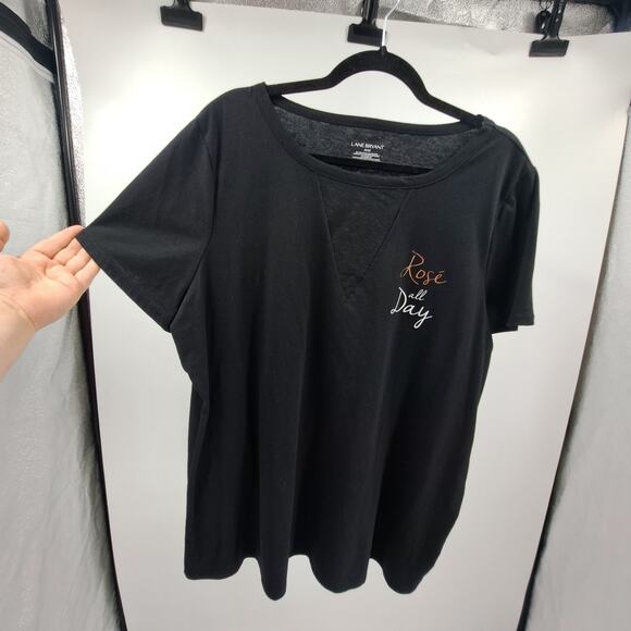 Lane Bryant T-Shirt Plus 18/20 Rose All‎ Day Short Sleeve Mesh Neck Casual Black - Picture 4 of 5